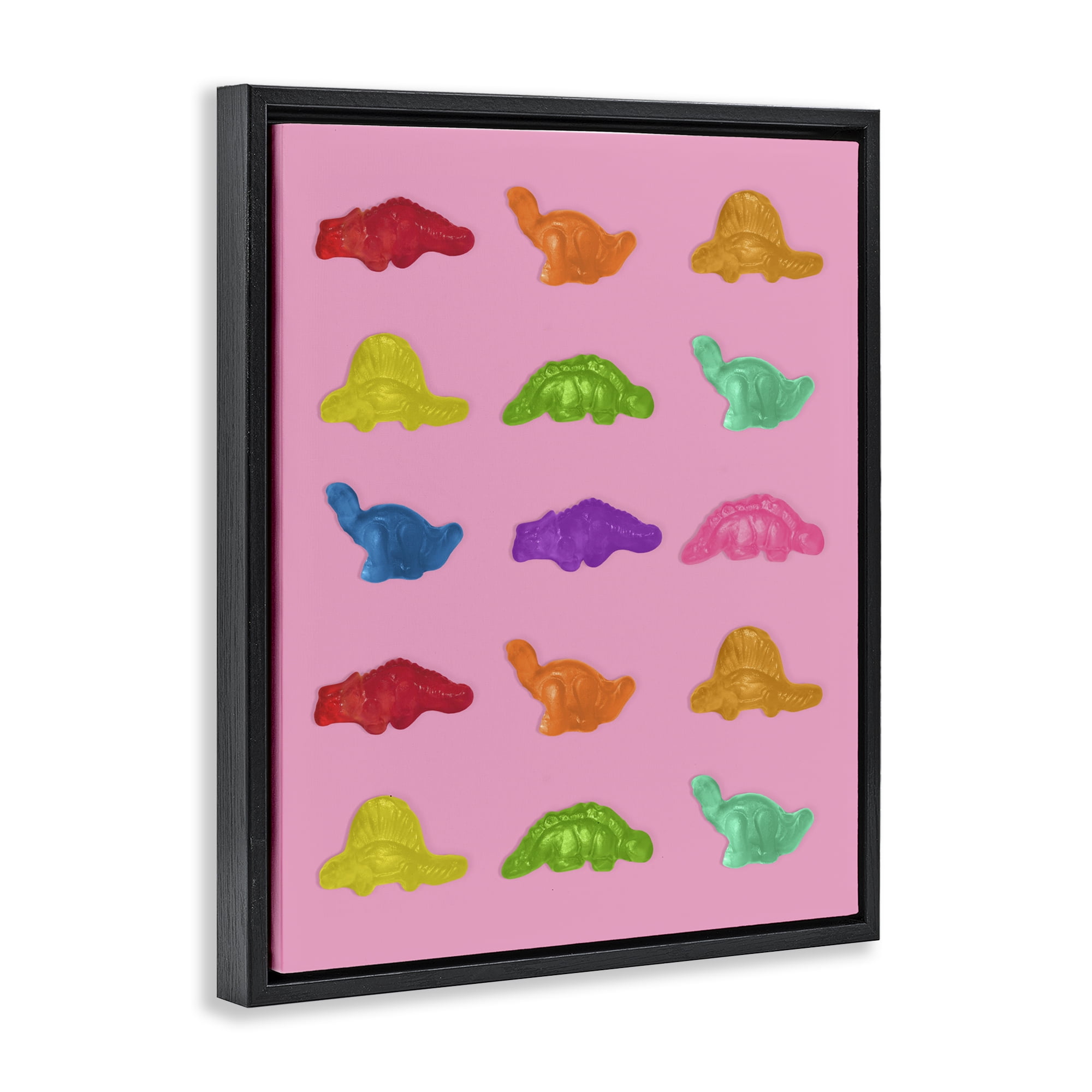 Stupell Industries Dinosaur Candies on Pink Black Framed Floater Canvas Wall Art, design by LISH Creative
