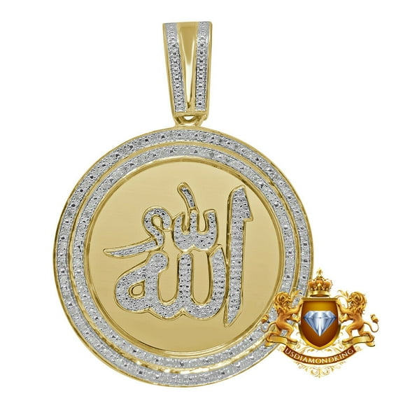 Men's Real Genuine Diamond Allah Gold Muslim Arabic Islamic Religious Pendent Charm Medallion 2.3''