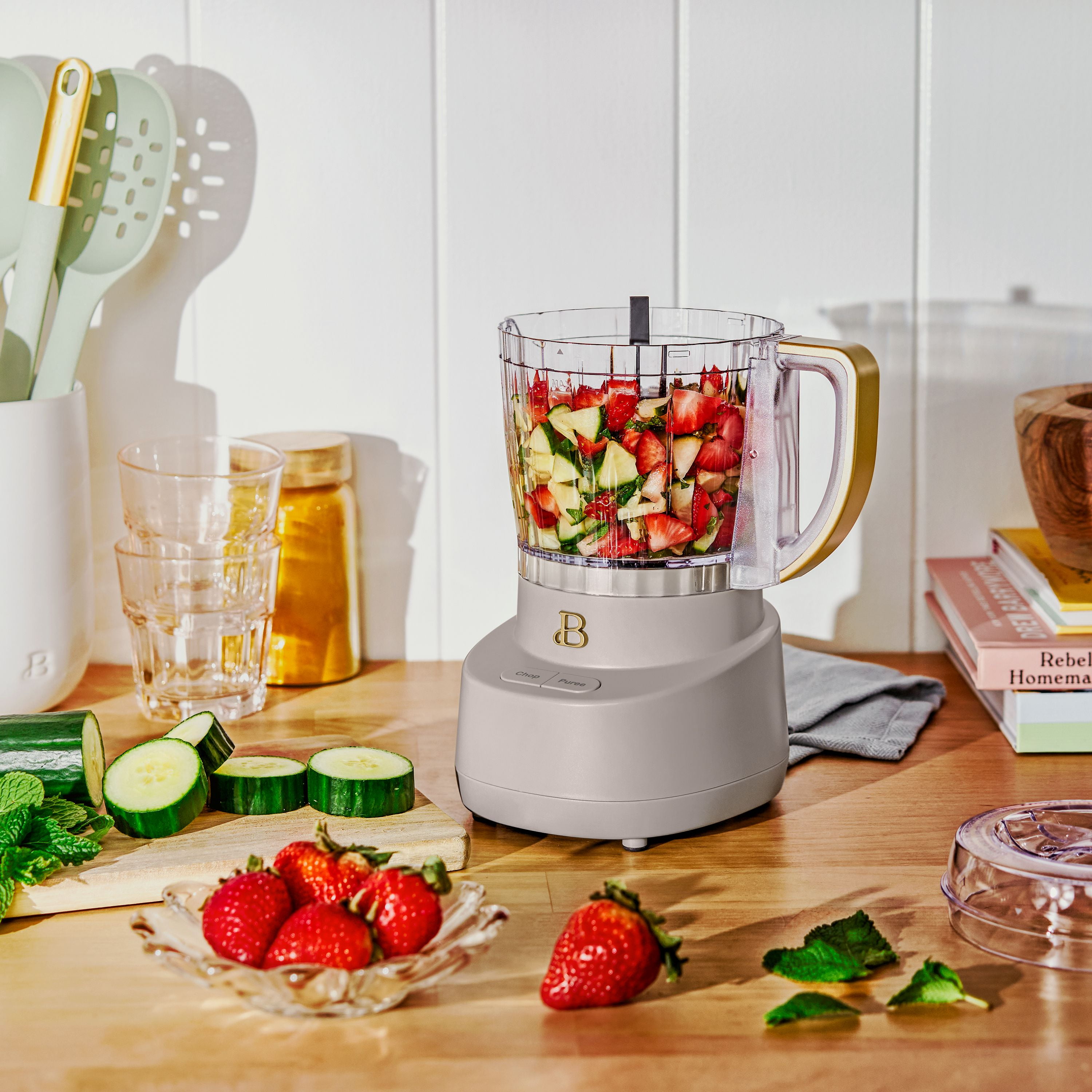 Beautiful 3-Cup Food Chopper, Porcini Taupe by Drew Barrymore