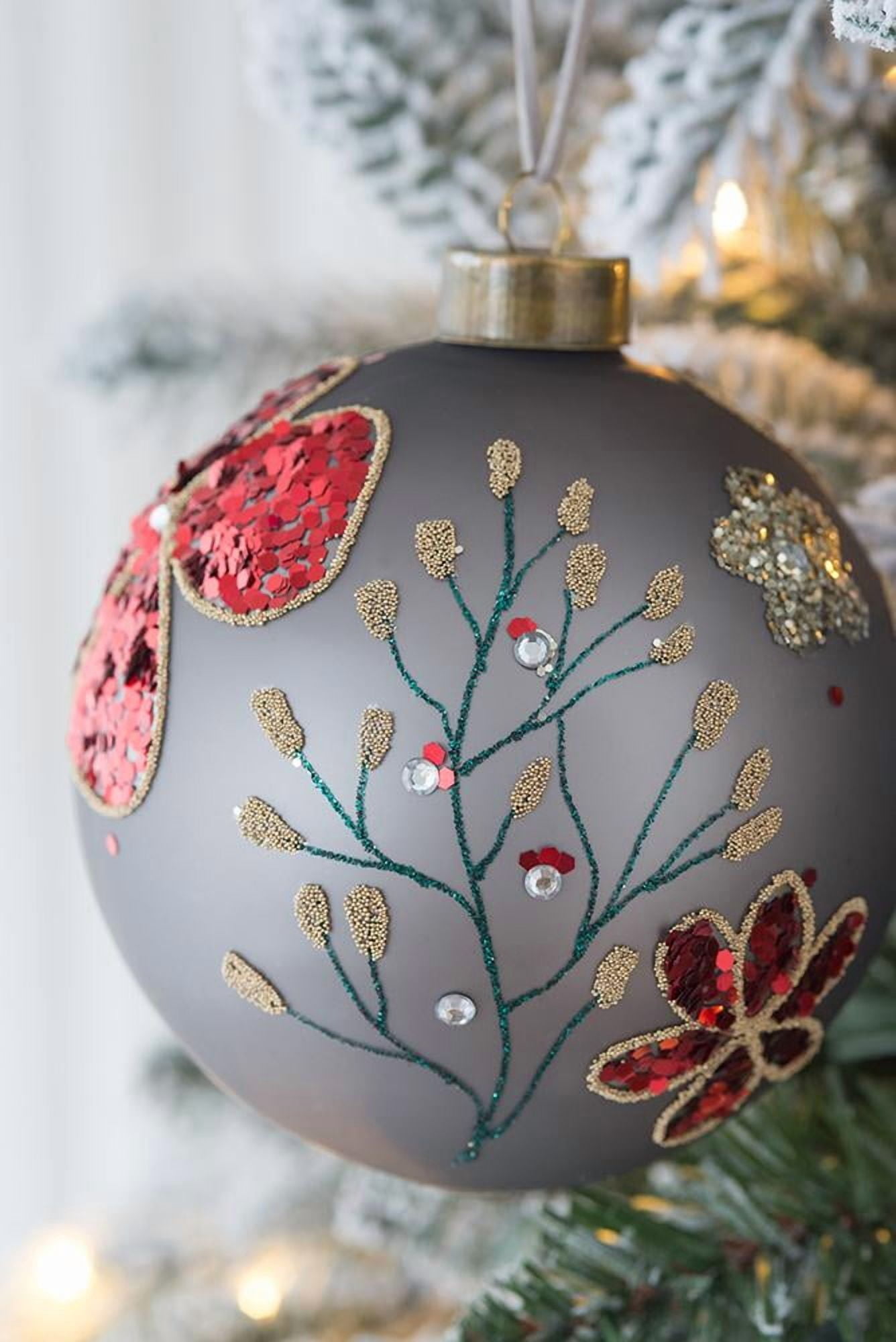 Set of 12 Glass Christmas Ball Ornaments with Glitter and Painting Design by Riccardo Tree Decor