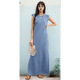 thumbnail image 4 of Vestido Maxi de Verano 2025 para Mujer, Informal, Holgado, con Abertura, Sin Arrugas, con Cuello Redondo y Bolsillos, Color Azul Vaquero S, 4 of 9