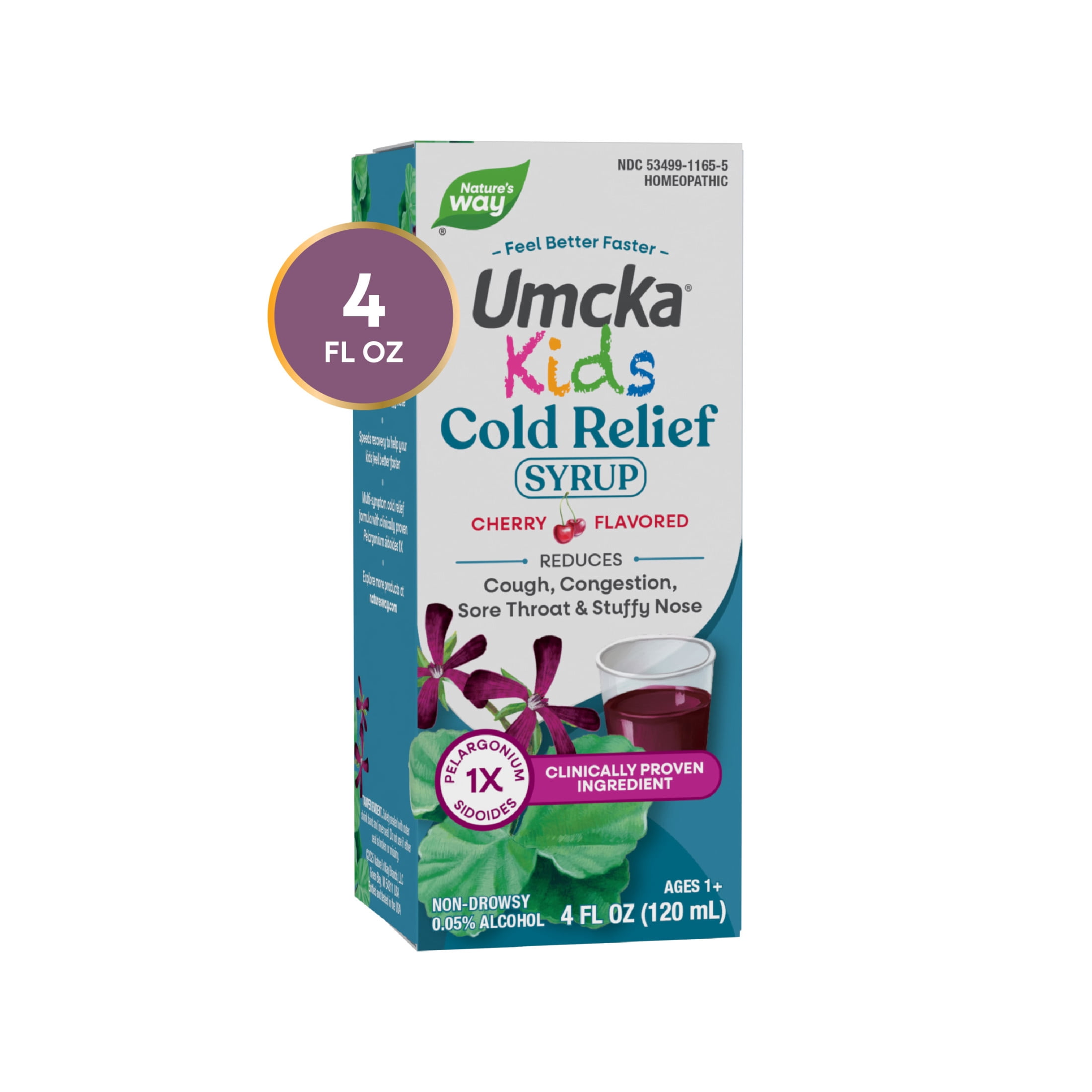 Nature's Way Kids Umcka Cold Relief Syrup, Ages 1+, Multi-Symptom Cold Relief, Cherry Flavored, 4 Oz