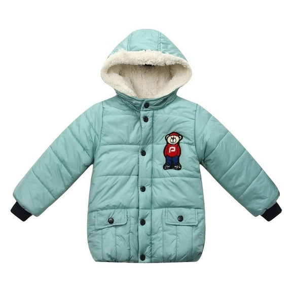 Little Boys Green Bear Embroidery Hooded Padding Jacket 4/5