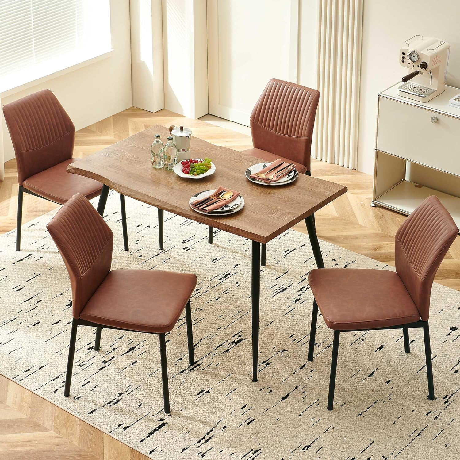 NORDICANA Dining Chairs Set of 4,Modern Leather Home Kitchen Chairs Upholstered for Dining Room, Apartment,Brown
