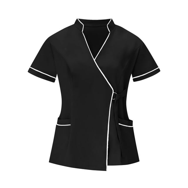 HongQid Haut de Sarrau pour Femmes, Faux Cache-Cœur avec Poches, Tissu Doux, Extensible 4 Directions et Durable