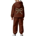 thumbnail image 5 of Girls Sweatsuit Winter Girls 2 Piece Fleece Tracksuit Hooded Long Sleeve Bow Print Top and Pants Soft Warm Fabric Playwear Cozy Youth Loungewear Kids Sweatsuit Brown 4 Years-5 Years, 5 of 7