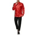 thumbnail image 2 of INSPIRE CHIC Men's Dress Satin V Neck Long Sleeves Button Down Party Shirts S Bright Red, 2 of 6