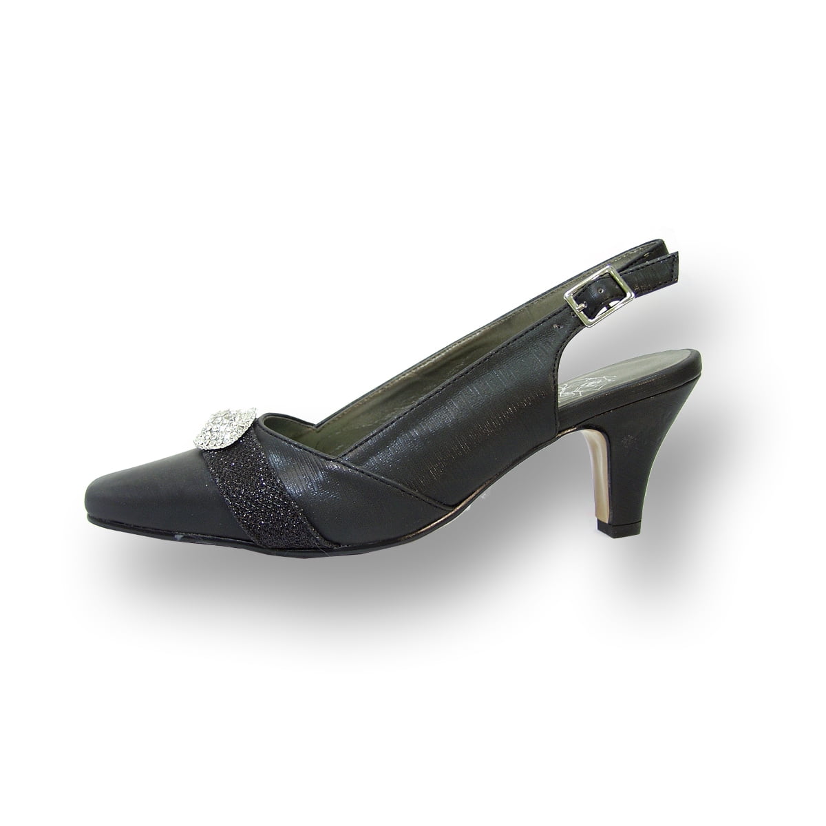 FLORAL Eva Women's Wide Width Evening Dress Shoe for Wedding, Prom, Dinner BLACK 7.5