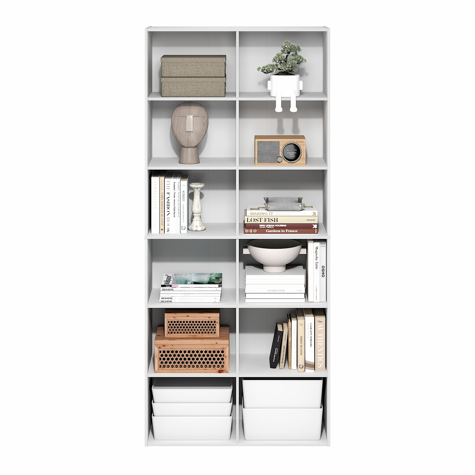Furinno BASIC 12-Cube Bookshelf in Cube Storage Organizer in Plain White