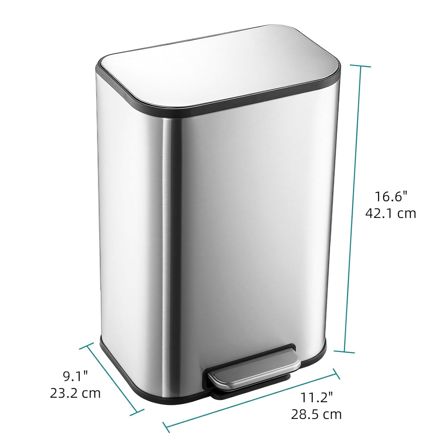 Lumiparty Kitchen Trash Can with Soft Close Lid, 3.2 Gallon Stainless Steel Garbage Can with Foot Pedal & Removable Inner Bucket, for Bathroom Living Room, Silver