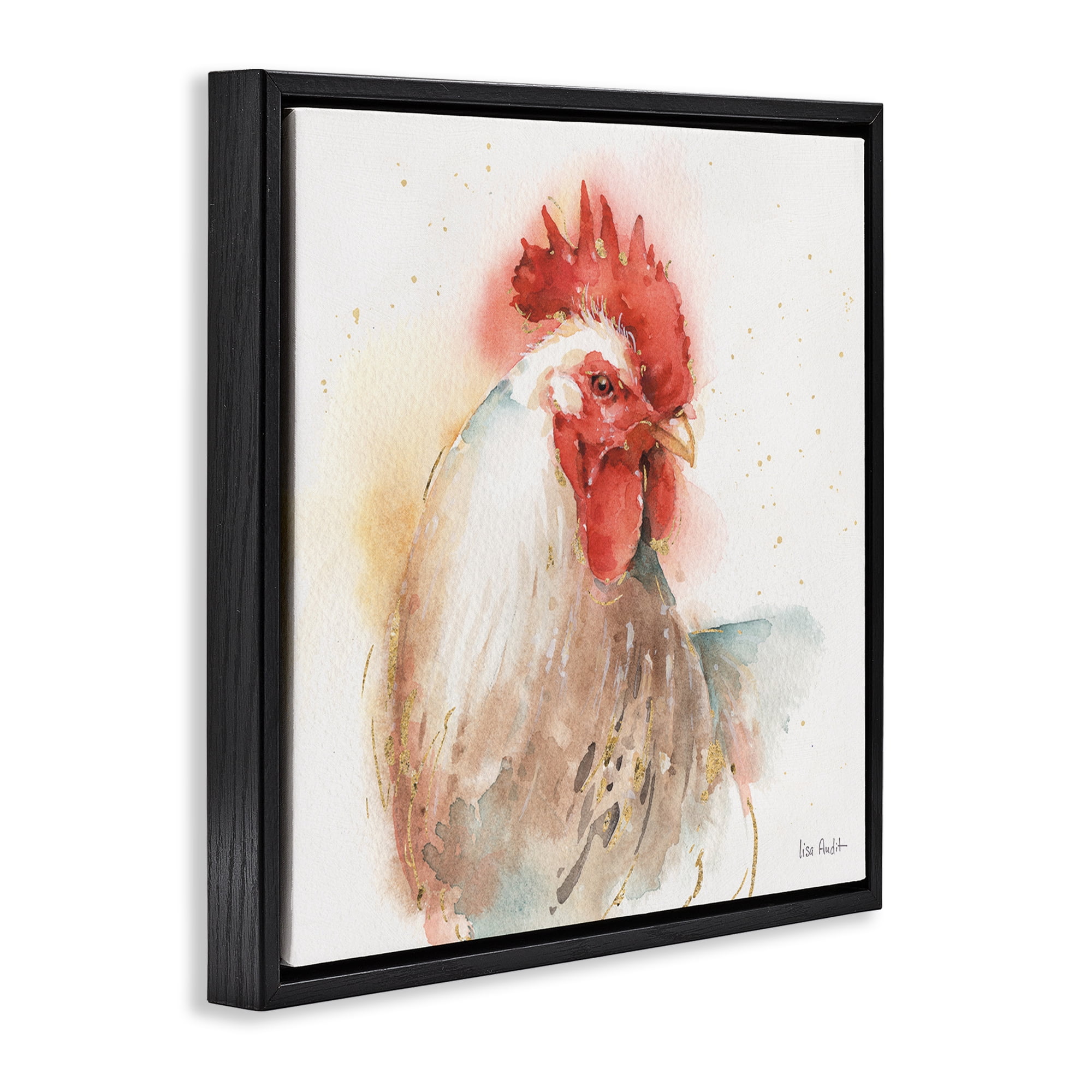 Stupell Industries Hen with Watercolor Splash Animals & Insects Painting Black Floater Framed Canvas Art Print Wall Art, 18 x 18