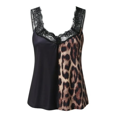 

dmqupv 3 Tall Women Women Summer Fashion Bottoming Leopard Lace Patchwork Print Camisole Tank Beach Tops for Women plus Size Black Small
