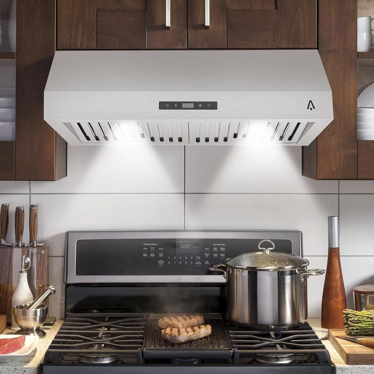 BENESKY 30 Inch Range Hood for Under Cabinet Stainless Steel 3-Speed Exhaust Fan, Touch Screen, Dishwasher Safe Baffle Filters, LED Lamps, 400 Max Blower CFM, Low Noise for Kichten