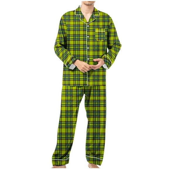 uublik Mens Pajamas Set Soft Button Down Classic Lapel Comfy Long Sleeve Pajamas for Men, Yellow