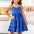 thumbnail image 3 of Auroural Girls Spaghetti Strap Tiered Sundress Kids Solid Sleeveless Ruffle Casual Summer Dress, 3 of 9