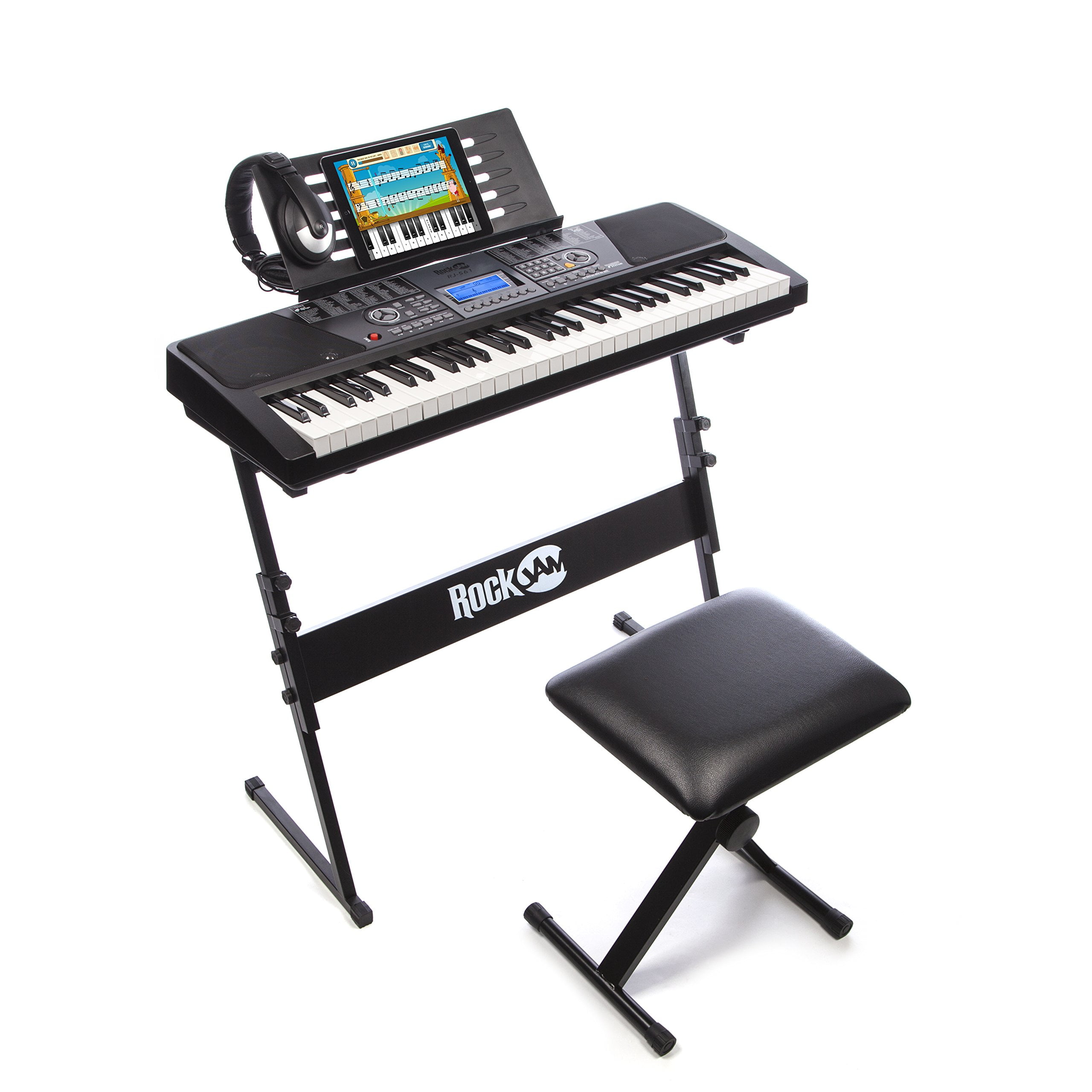 RockJam 61 Key Keyboard Piano With LCD Display Kit, Stand, Headphones, &  Keynote Stickers - Electronic Keyboards - South Portland, Maine