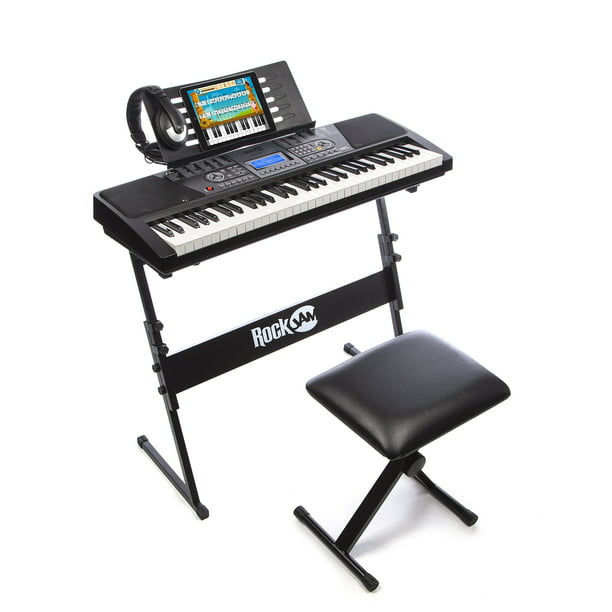 RockJam 61-Key Electronic Keyboard Piano SuperKit with Stand, Stool,  Headphones & Power Supply, Black - RJ561