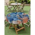 thumbnail image 4 of Outdoor Tablecloth with Umbrella Hole for Patio/Picnic/Party/Camping, Blue Coastal Octopus Waterproof Table Cloth Round Cover Washable, Nautical Undersea Creatures Leaves (Dia 54"), 4 of 9