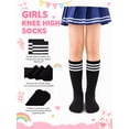 thumbnail image 3 of EALLCO Girls Crew Socks 8 Pairs Stripe Multicolor Soft Breathable Uniform Casual Socks for Ages 4‑10 Kids, 3 of 8