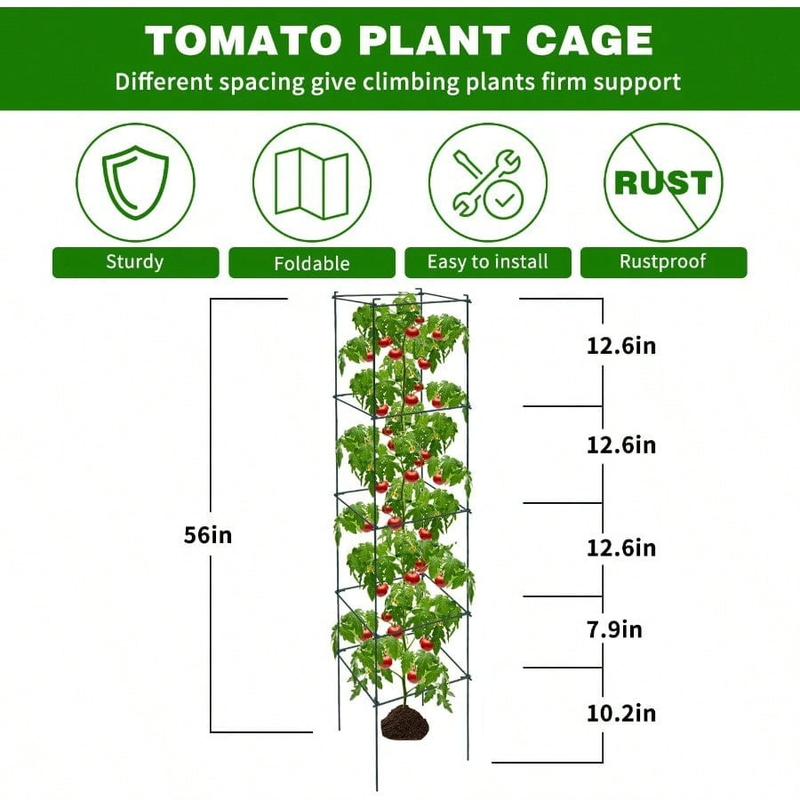 6 Packs Tomato Cages for Garden 12×12×56 Plant port Cage with Different Spacing Green Metal Trellis for Climbing Plants Like Cucumber Flowers