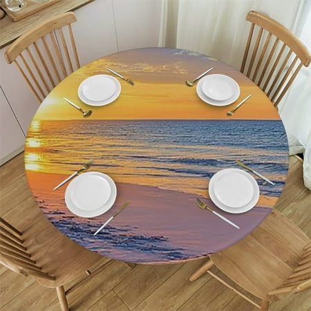 

Palnkart Sunset Beach Ocean Theme Round Tablecloth | Stain-Resistant & Washable | Ideal for Indoor and Outdoor Events | Various Sizes Available 38 -42