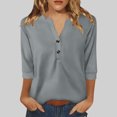 thumbnail image 2 of Summer Akafmk 3/4 Sleeve Shirts for Women,Summer Womens Button Up Tunic Tops,Fashion Top Tees Casual V-Neck Buttons Solid Loose T-Shirt Blouses Shirts, 2 of 5