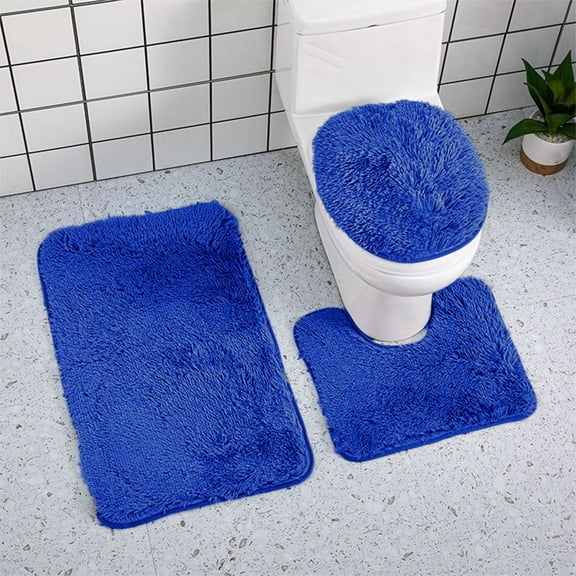 Summer Savings! PRETXORVE Bath Mat, Bathroom Rug, Solid Color Bath Mats 3 Set Bathroom Rugs for 3 Pcs Toilet Mats Universal Soft Comfortable Water Absorption Non-Slip Thick Machine Washable