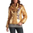 thumbnail image 2 of Ed Hardy by Christian Audigier Women's Embroidered Removable Hood Puffer Jacket (Small, Gold), 2 of 12