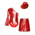 thumbnail image 6 of iixpin Girls Disco Bodysuit Set, 3-Piece Dance Outfit with Fringed Skirt & Sequined Hat Red 12, 6 of 7