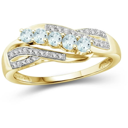 JewelersClub 0.30 Carat T.G.W. Aquamarine Gemstone and 1/20 Carat T.W. White Diamond Gold Over Silver Band Ring