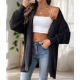 thumbnail image 6 of Women Fall Winter Long Sleeve Cardigan Open Front Solid Color Block Fashion Loose Knit Sweater Black One Size, 6 of 10