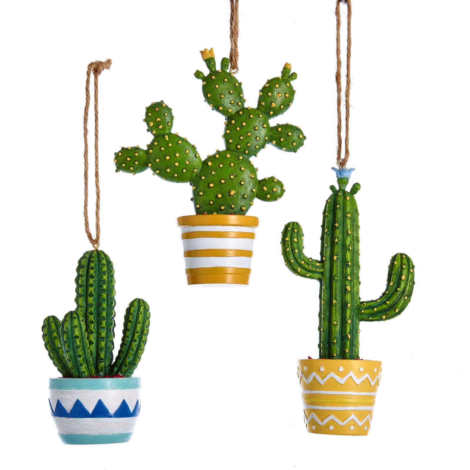 Potted Cactus Succulents Christmas Holiday Ornaments Set of 3 Resin 4