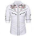 thumbnail image 1 of Camisa estilo western para hombre con estampado de rosas, solapa, manga larga, para exteriores, estilo urbano, con botones estampados, de diseñador de moda, estilo western, 1 of 6