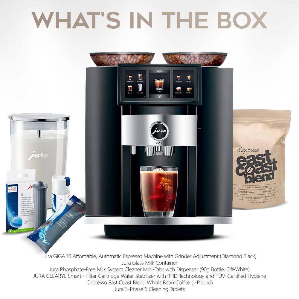Jura GIGA 10 Automatic Espresso Machine (Diamond Black) with Capresso Coffee Bean, and Accessories
