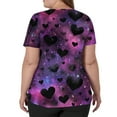 thumbnail image 4 of Lumtrix Scrubs Tops for Women Short Sleeve V Neck Cute Valentine's Day Printed shirt Side Slit Plus Size Uniform with Pockets Dark Purple 3XL, 4 of 5