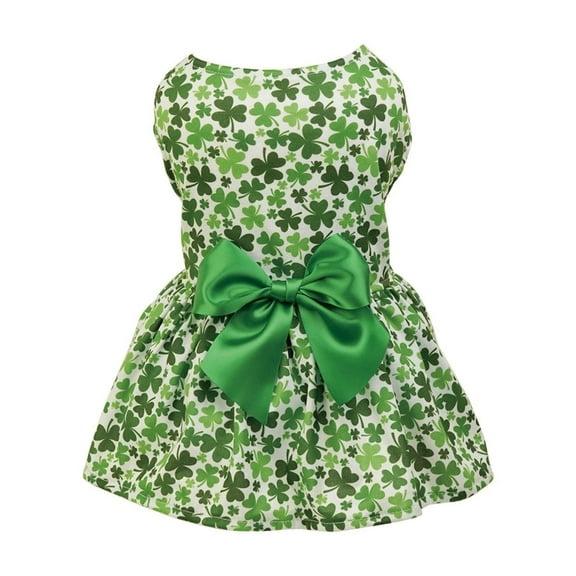 St. Patrick's Day Pet Dog Summer Printed Bowknot Cute Dress Pet Dog Skirt Small Dog and Medium Dog Pet Clothes,Green,S