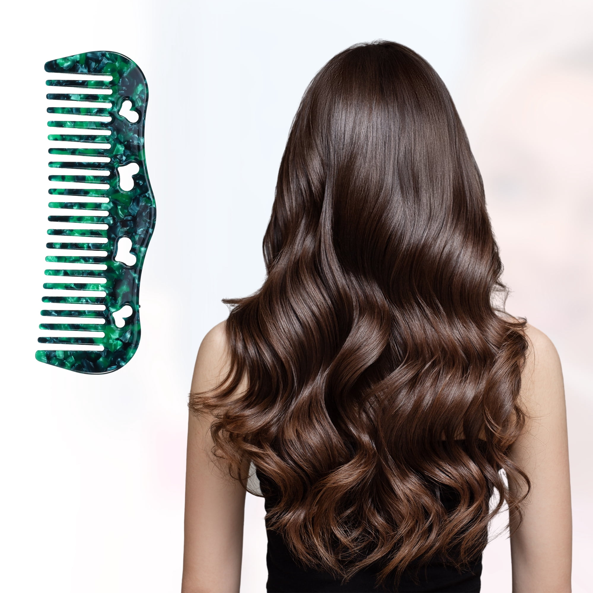 Unique Bargains 1Pc Women Heart Style Wide Tooth Comb Blackish Green
