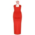 thumbnail image 4 of Wycnly Womens Dresses Party Club Sexy Cut-out Slit Ruched Bodycon Dresses with Drawstring Fashion Solid Halter Sleeveless Long Summer Dress Red m, 4 of 7