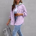 thumbnail image 2 of Women's Distressed Patchwork Mid-Length Denim Jacket Fashion Casual Loose Outerwear Light Purple L, 2 of 6