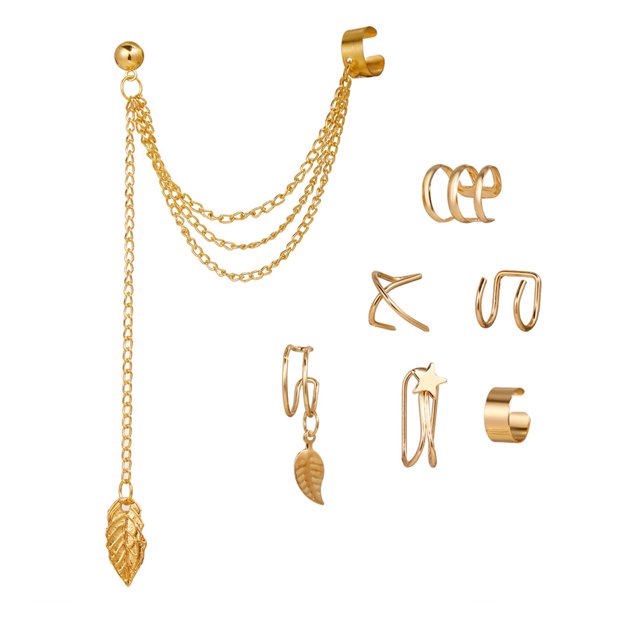 MasteelfCA 7 Pcs Clips d'Oreilles Non Perçants Manchettes en Métal Bijoux en Alliage pour Femmes