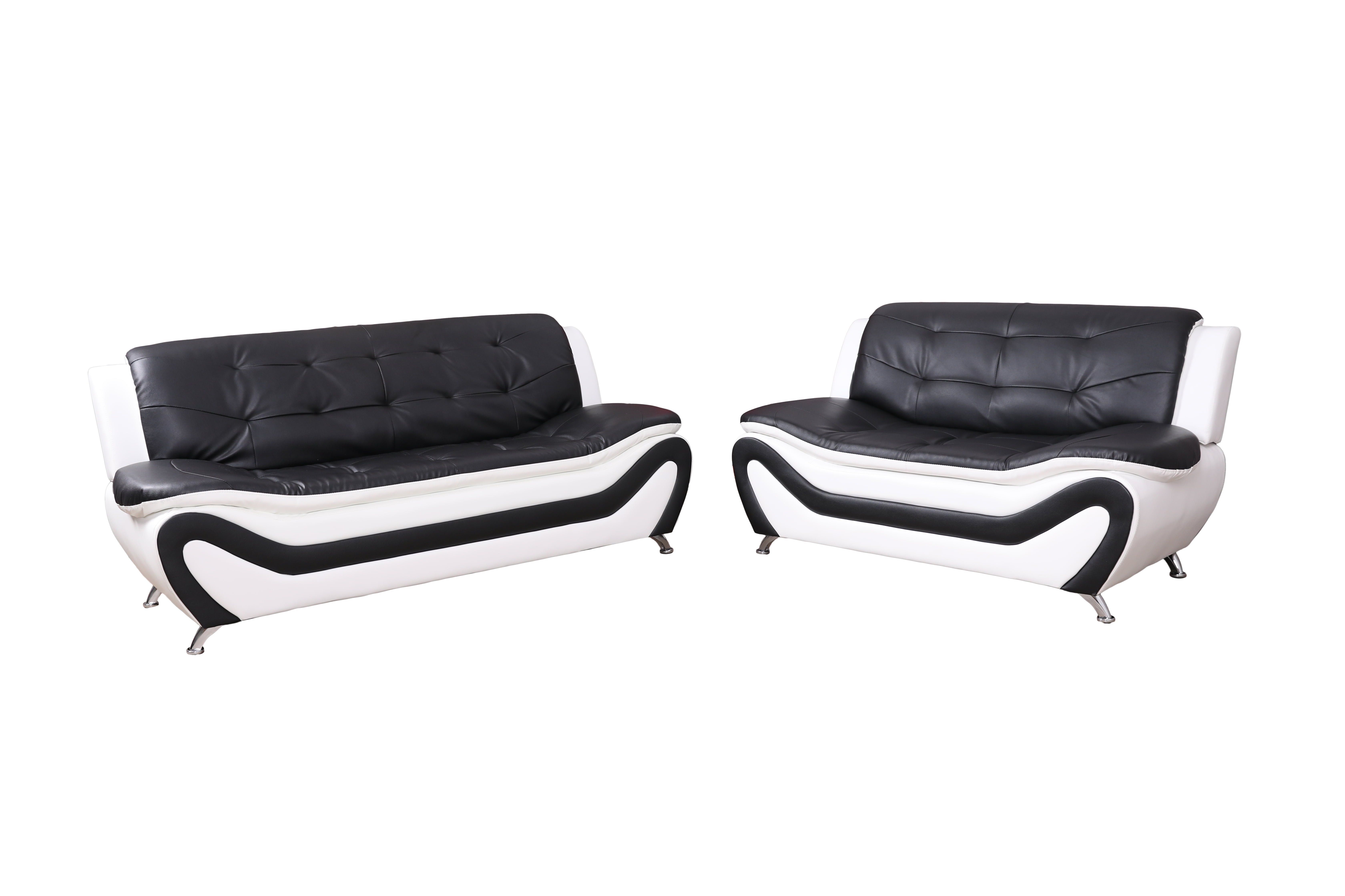 Pon Living 3 Piece Modern Faux Leather Living Room Set Black/White