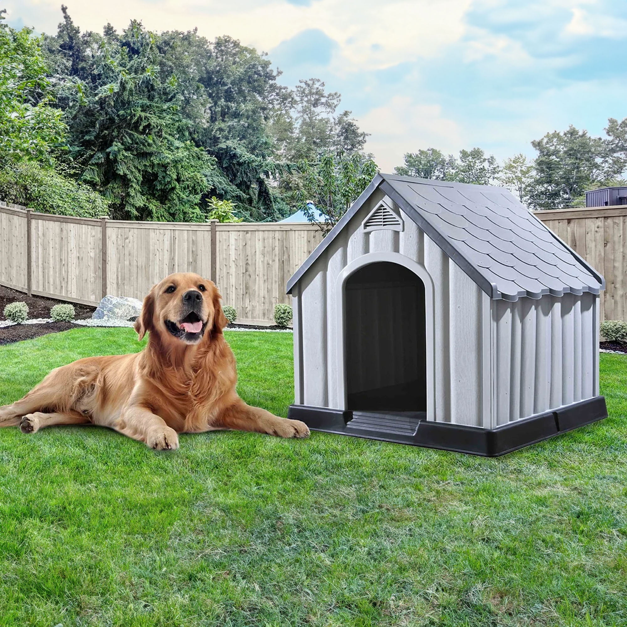 A4Pet Medium Dog House Outside, Wooden Dog House Dog Kennel with Waterproof  Roof & Lifted Feet Pad for Medium Dogs