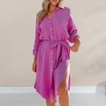 thumbnail image 4 of Mdesiwst Lapel Long Sleeve Patch Pocket Belt Side Split Hem Shirt Dress Women Solid Color Casual Midi Dress, 4 of 7