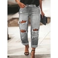 thumbnail image 3 of Casual Mid-Waist Ripped Straight Pants Plain Long Straight Leg Women's Jeans, 3 of 3