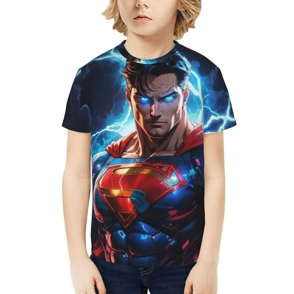 Superman Boys Girls Teens T Shirt Graphic Print Casual Short Sleeve Funny Top Tees Shirt for Youth Kids