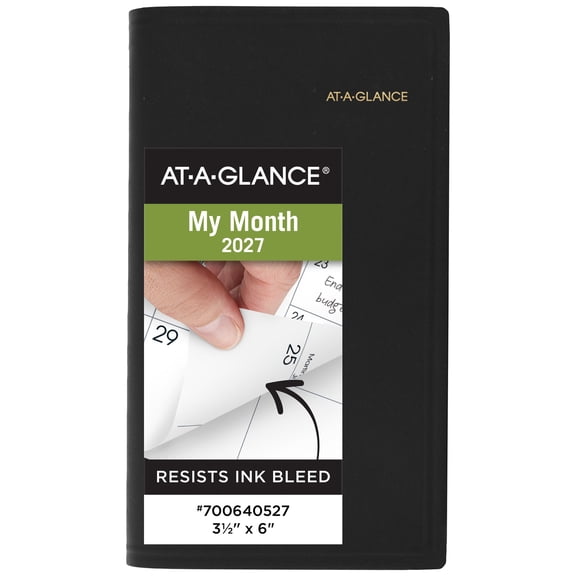 AT-A-GLANCE 2027 Refillable Monthly Planner Black Pocket 3 12 x 6 - Monthly