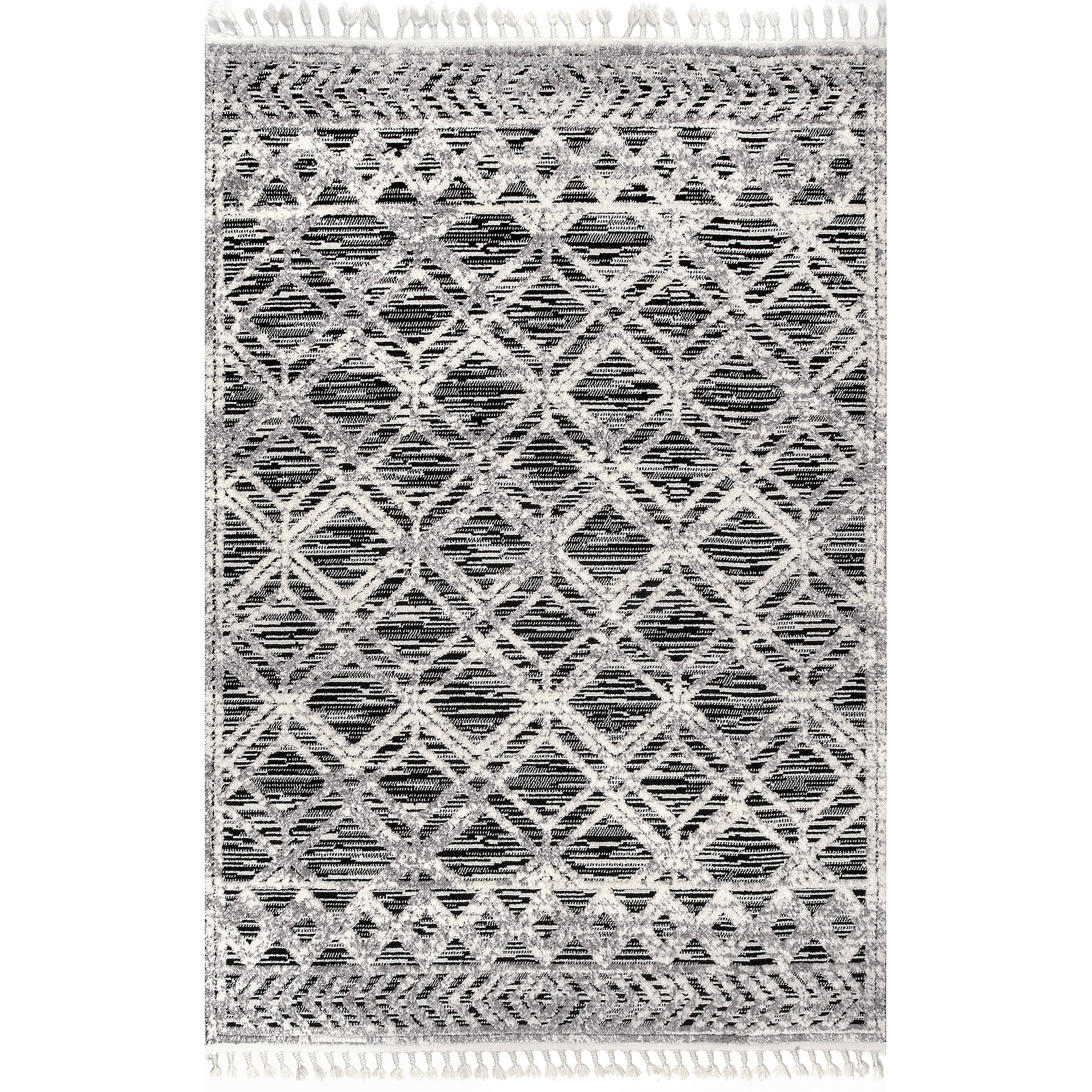 nuLOOM Ansley Moroccan Lattice Tassel Grey 2' x 6' Modern Runner Rug