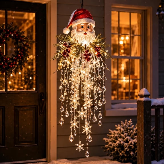 Crystal Cascade Christmas Snowflake LED Hanging Light, Christmas Hanging Crystal LED Porch Decor