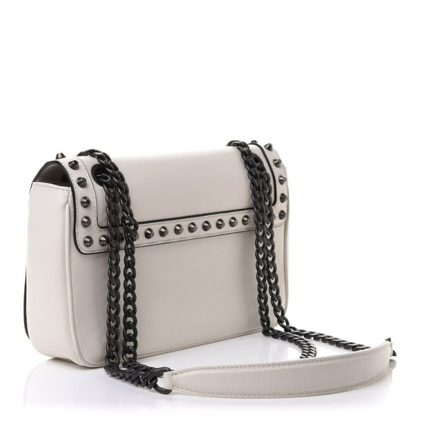 New Prada White Glace Leather Studded Trim Crossbody Handbag 1BD147 -  