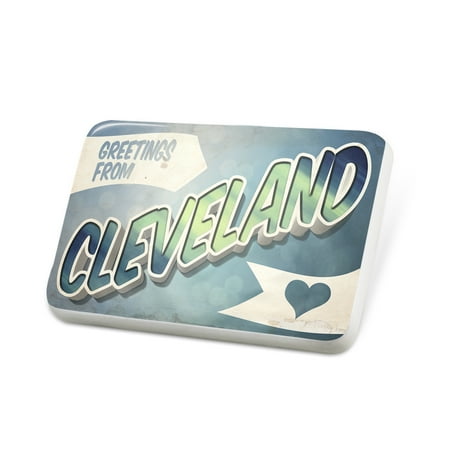 Porcelein Pin Greetings from Cleveland, Vintage Postcard Lapel Badge – NEONBLOND